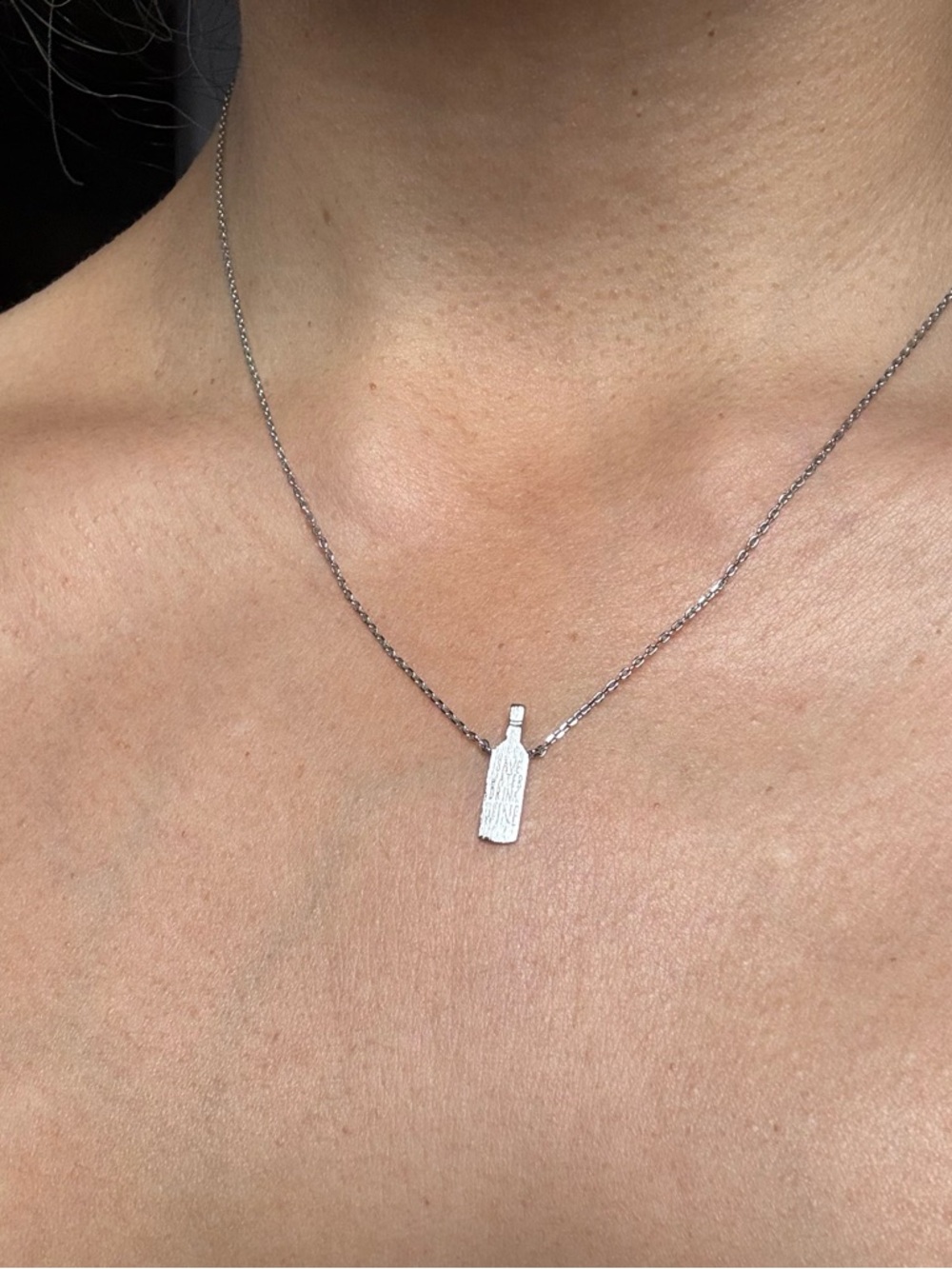 Sterling Silver Dainty Wine Bottle Pendant Necklace - Silver